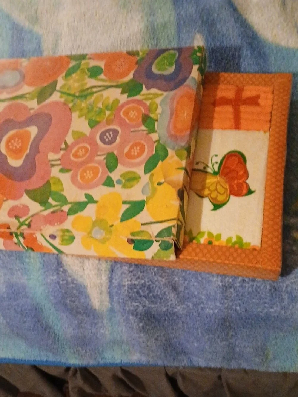 Orange Butterfly Print Bath Towel Set by